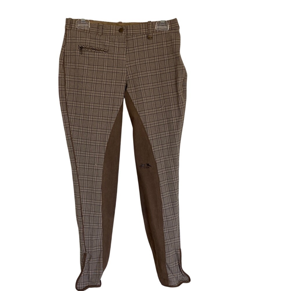 HKM Womens Plaid Brown Equestrian Riding Pants Size US 30 Stretch Classic - Picture 1 of 16